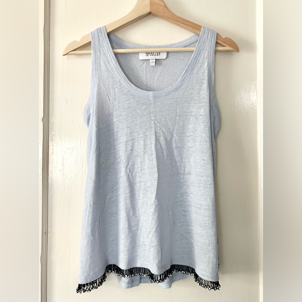 Derek Lam 10 Crosby Linen Beaded Fringe‎ Tank Light Blue XS